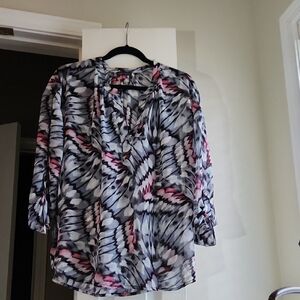 Vince Camuto Black and White Ruffled 3/4 Sleeve Blouse